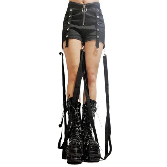Club Exx Pants - Club Exx Emo Goth Rave Punk Strappy Bondage Shorts XS, S, M